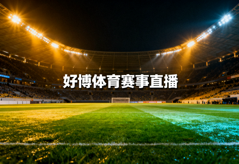 夜晚足球场全景，看台灯光与球场草坪，代表好博体育赛事直播画面