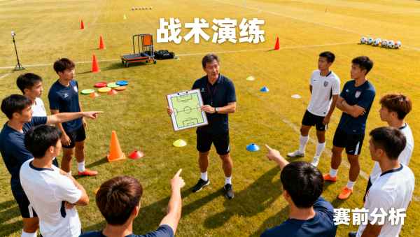 足球队在训练场进行战术演练，用于赛前分析文章配图